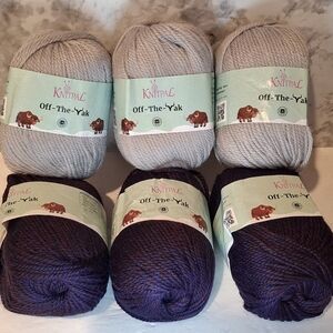 Off-The-Yak Wool Yarn 3 Skeins Grey 3 Skeins Purple Yak Wool Acrylic Blend NEW